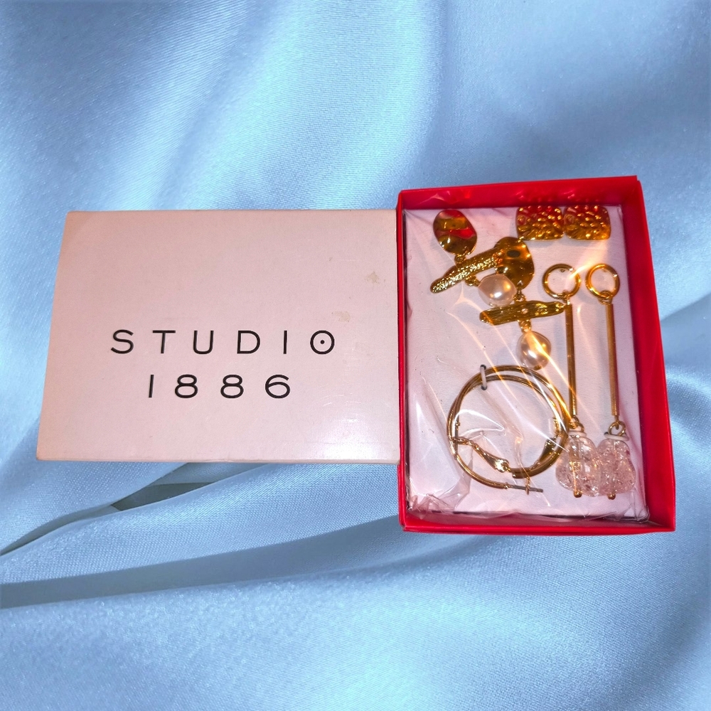 Avon Gold Tone Mixed Earring Set with Clear Accent Stones